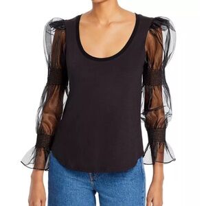 cinq a sept Organza Libby Long Puff-Sleeve Top